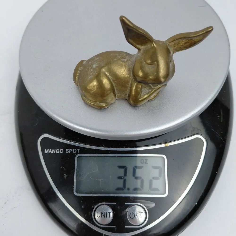Brass Bunny Rabbit Laying Down Miniature Figurine 2.5